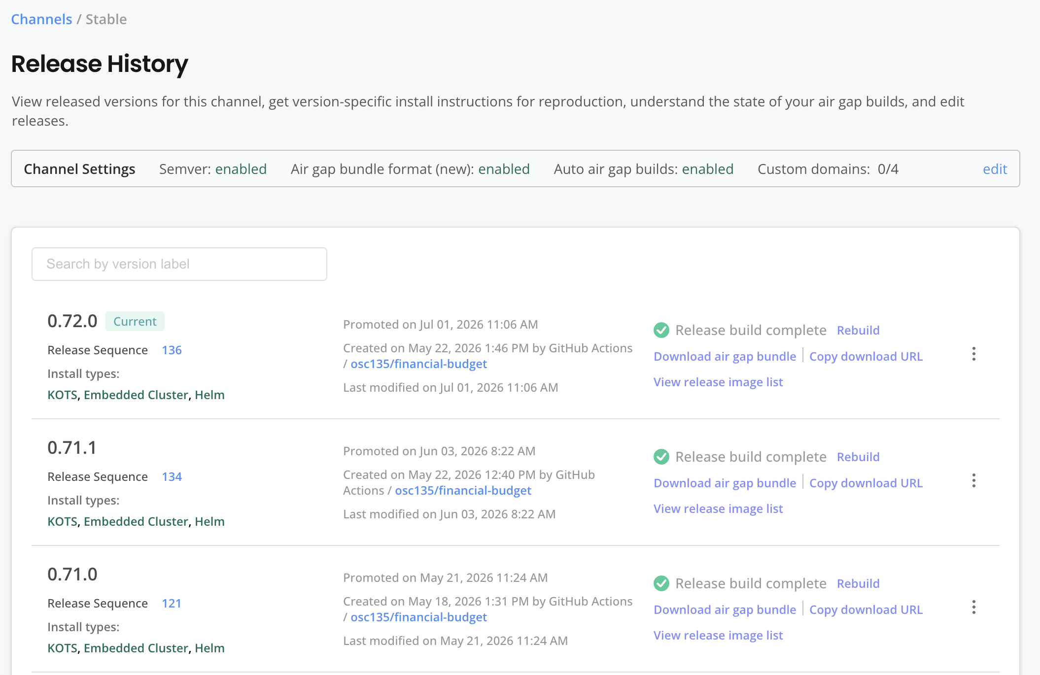Release history page