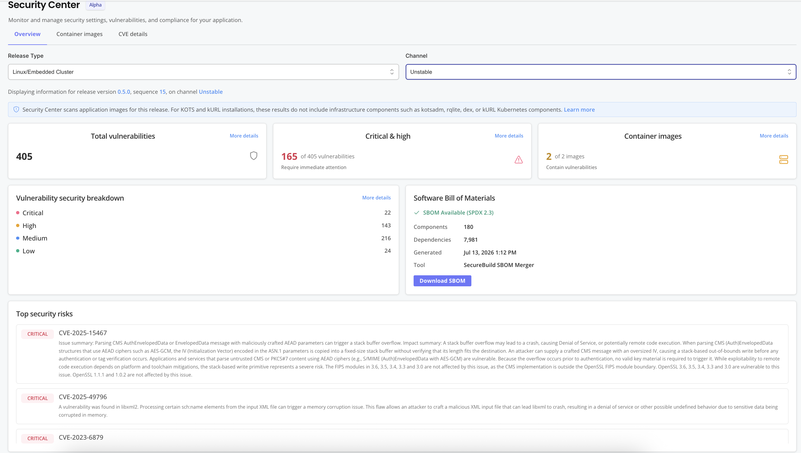 Security Center dashboard