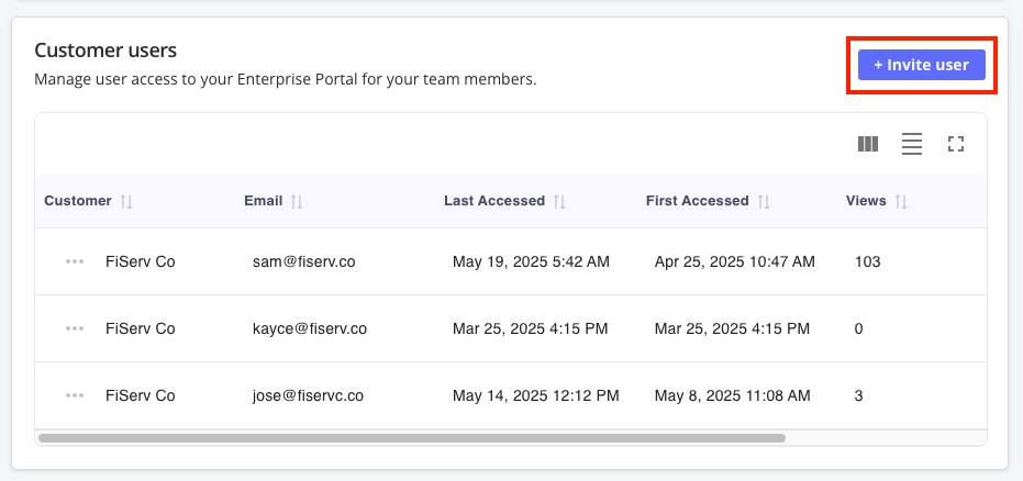 invite user button